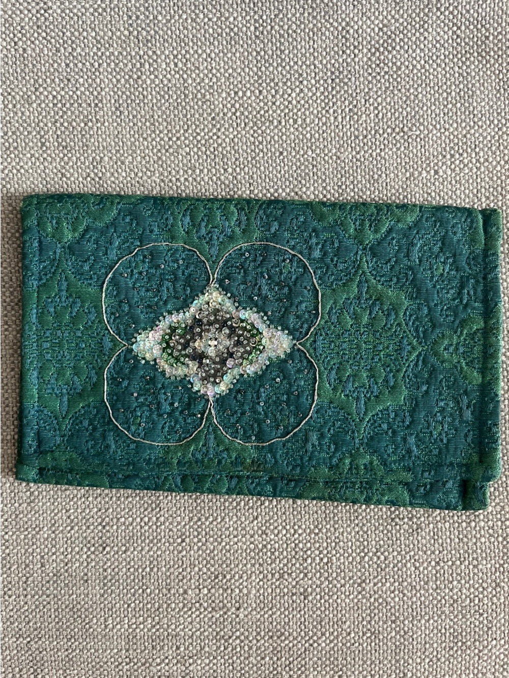Vintage Brocade Sequined Clutch Purse Teal green blue Formal Bag